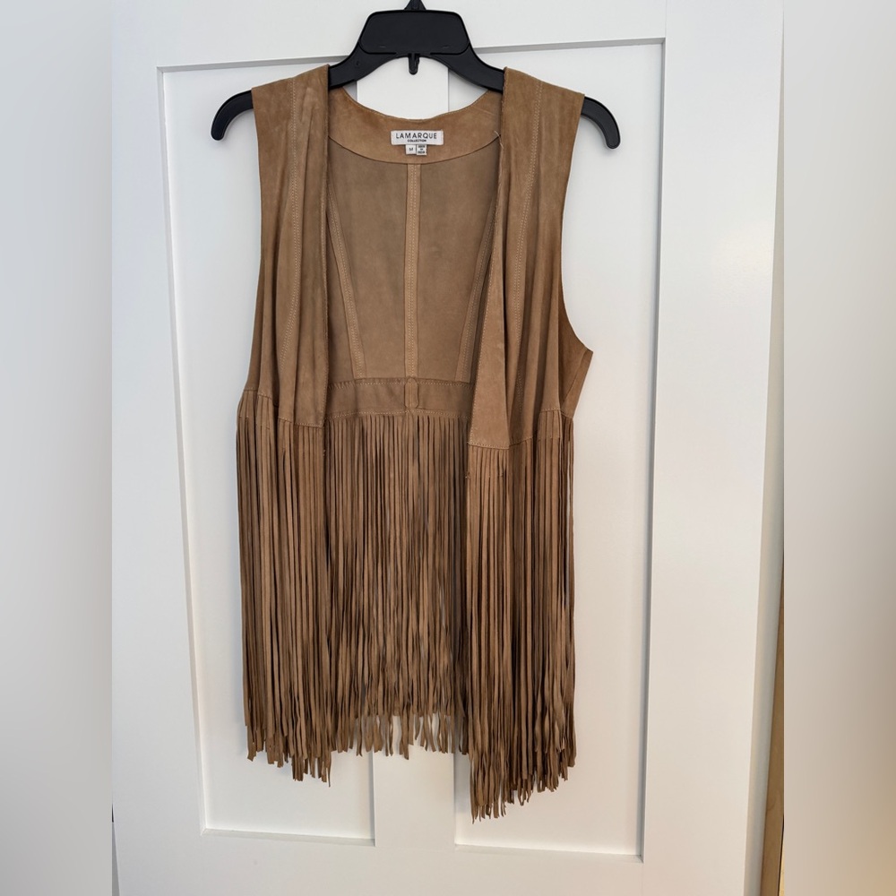 La Marque Tan Suede Fringe Vest